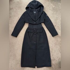 alo Winter Wool Vendome Long Corset Coat - Black/Black